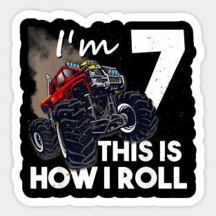 7Th Birthday T Shirt Boy Monster Truck 7 Years Old Sticker